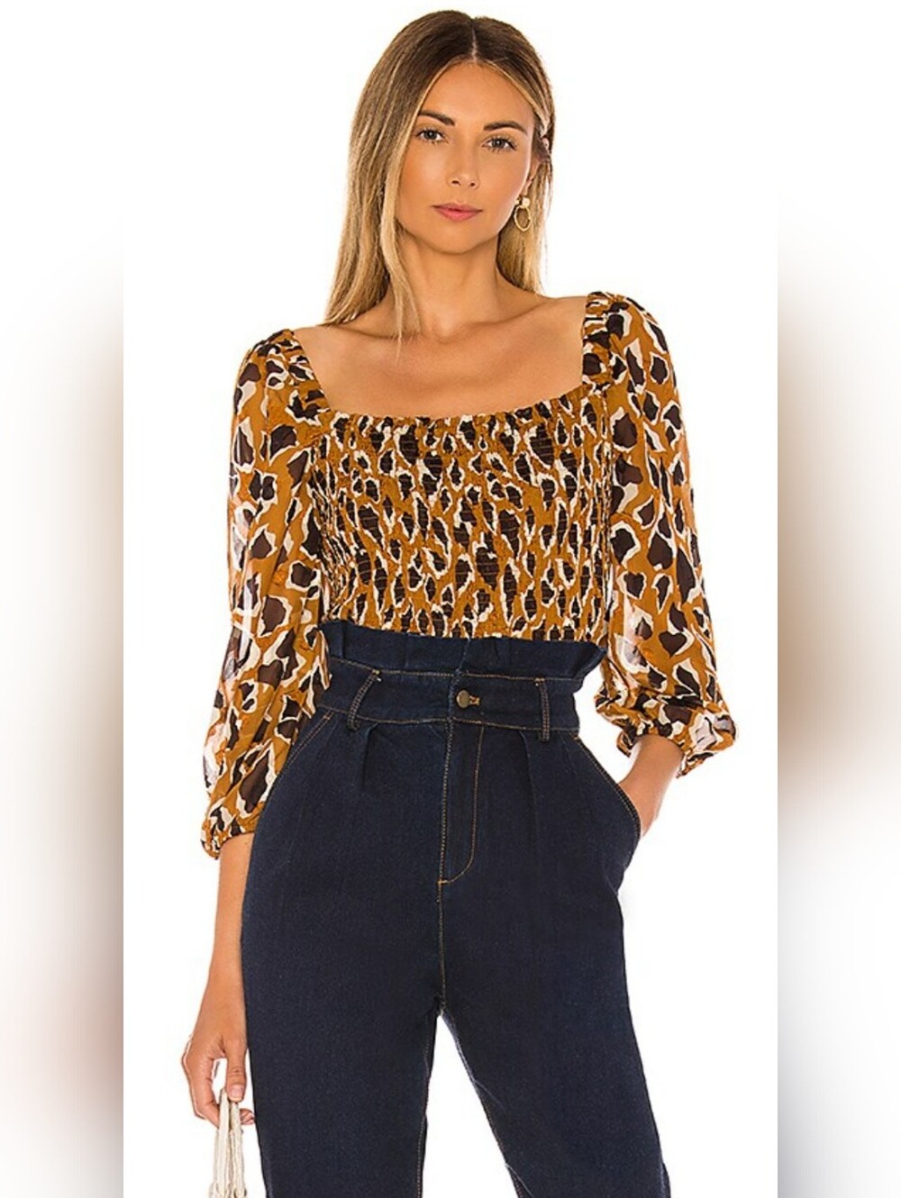NWT! J.O.A. LA Leopard Fall Anthro Top Women's Puff Sleeve Boho Y2k Blouse Small